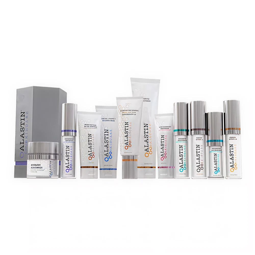 Alastin skincare product lineup on white background.