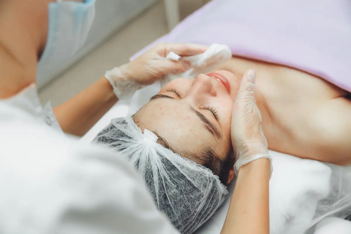 Facial treatment in a spa setting.
