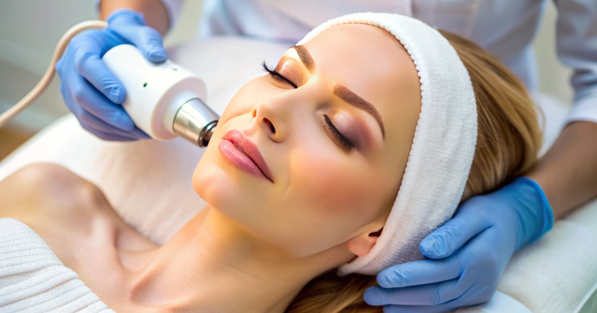 A woman receives ProFractional™ Laser Treatment in Los Gatos, CA from a professional using a handheld skin device.